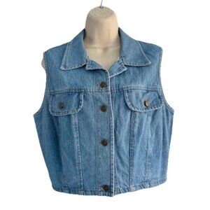Vintage 80s Tickets Women's Sz L Denim Cropped Button Up Vest USA